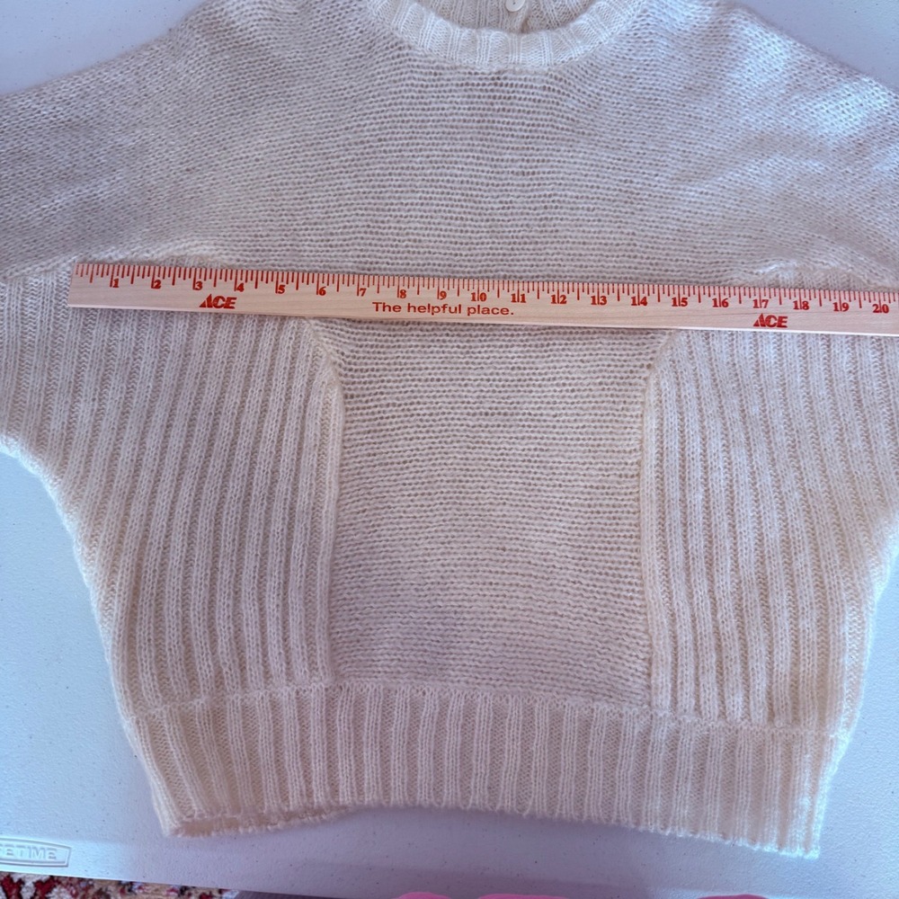 Vintage Cream Knit Mock Neck Sweater Button Back Batwing Dolman Women M - Picture 9 of 9